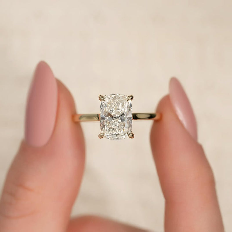 3.0ct Cushion Cut Lab grown Diamond Solitaire Ring With Hidden Halo