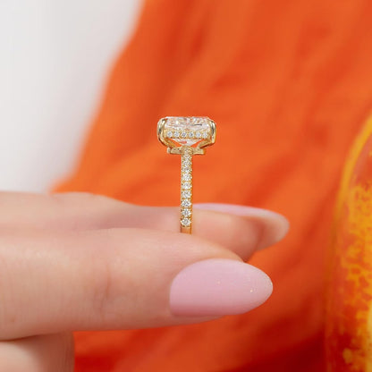 2.50ct Cushion Cut Lab Grown Diamond Engagement Ring Pave Band & Hidden Halo IGI Certified