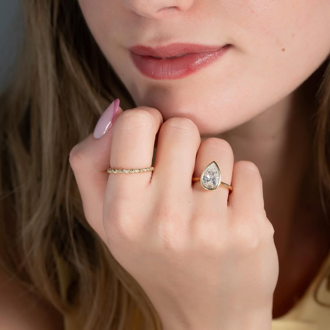 2.0ct Pear Cut Lab grown Diamond Solitaire Ring with Full Bezel