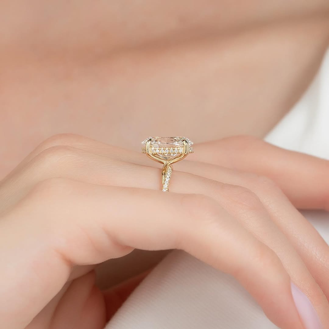 3.50ct Oval Cut Lab grown Diamond Solitaire Ring With Pave Band & Hidden Halo