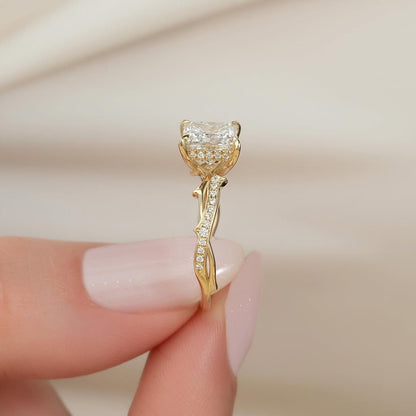 2.0ct Princess Cut Lab Grown Diamond Solitaire Ring With Pave Twisted Band & Hidden Halo