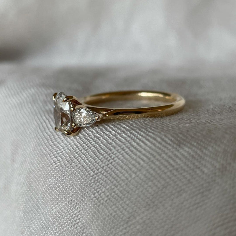 1.20ct Oval Lab Grown Diamond With Pear Shoulder Stone Ring Minimalist Engagement Ring and wedding gift or Birthday Gift her/women