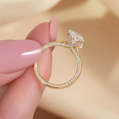 3.0ct Radiant Cut Lab grown Diamond Solitaire Ring With Pave Band & Hidden Halo