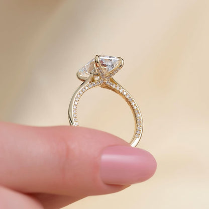 3.0ct Radiant Cut Lab grown Diamond Solitaire Ring With Pave Band & Hidden Halo