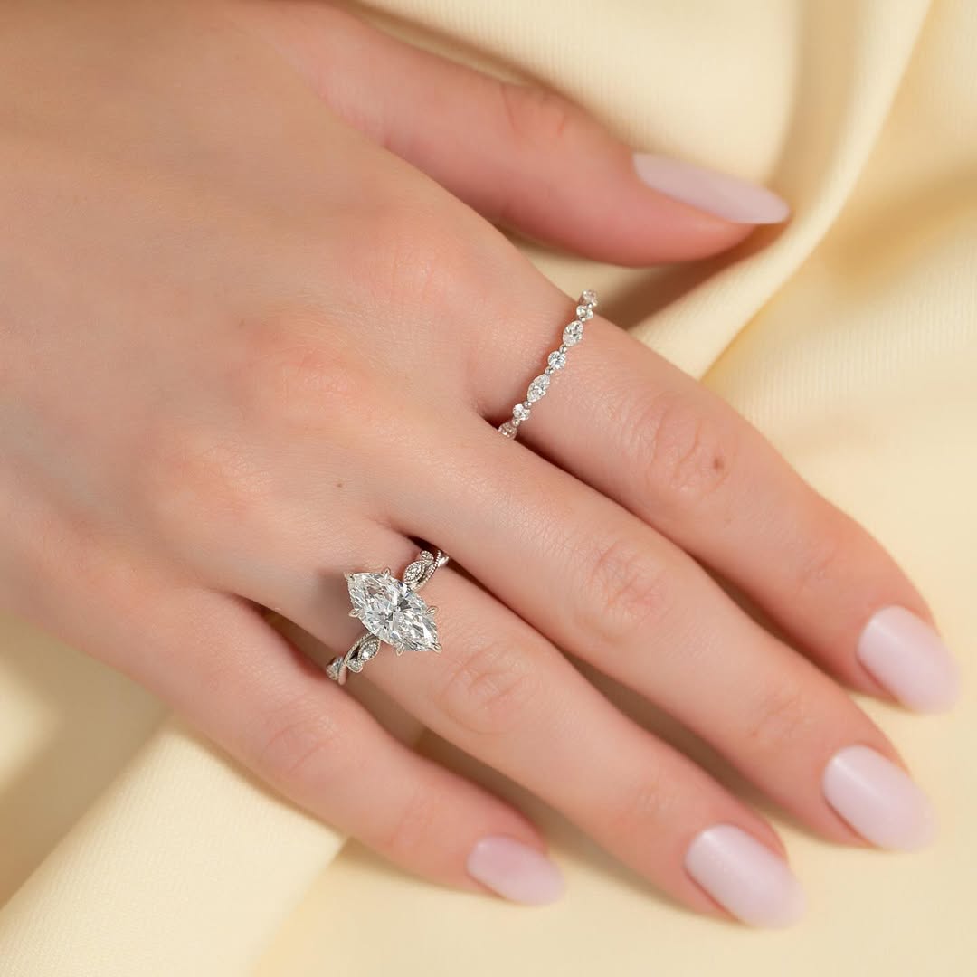 2.0ct Marquise Cut Lab Grown Diamond Solitaire Ring With Pave Twisted Band & Hidden Halo