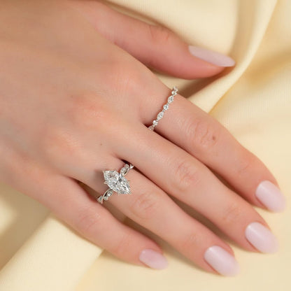 2.0ct Marquise Cut Lab Grown Diamond Engagement Ring Pave Twisted Band & Hidden Halo IGI Certified