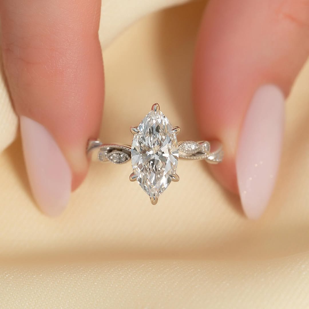 2.0ct Marquise Cut Lab Grown Diamond Solitaire Ring With Pave Twisted Band & Hidden Halo