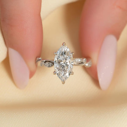 2.0ct Marquise Cut Lab Grown Diamond Engagement Ring Pave Twisted Band & Hidden Halo IGI Certified