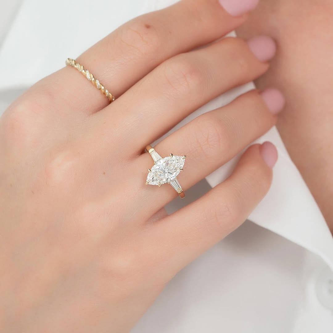 2.0ct Marquise Cut Lab Grown Diamond Solitaire Ring With Cathedral Shank