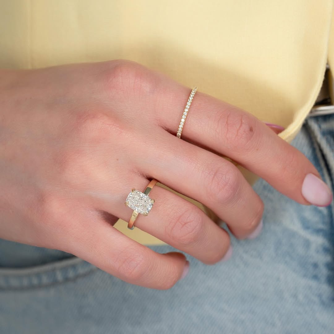 2.0ct Cushion Cut Lab grown Diamond Solitaire Ring With Hidden Halo