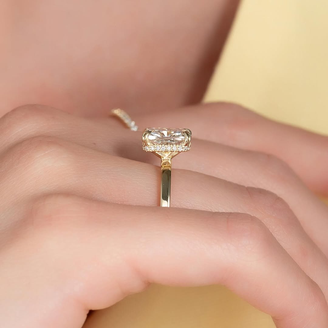 2.0ct Cushion Cut Lab grown Diamond Solitaire Ring With Hidden Halo