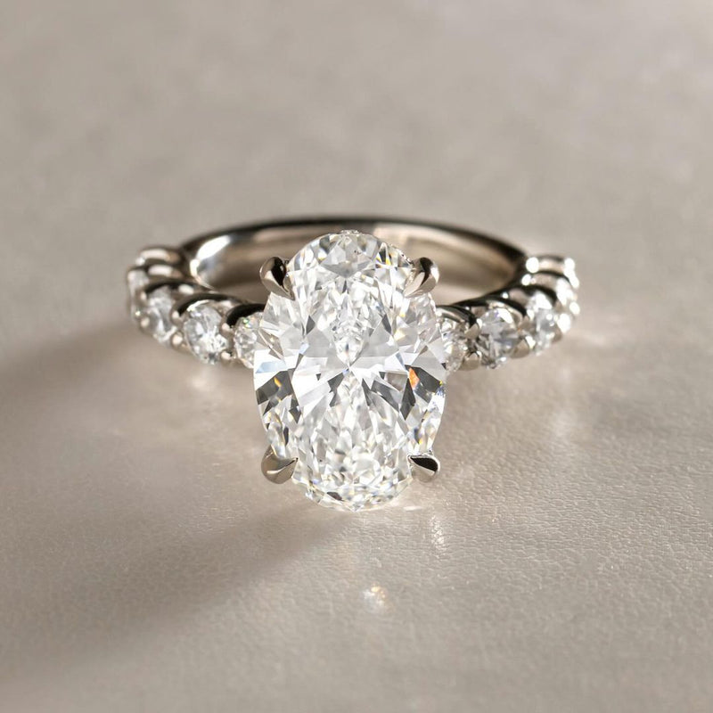 4.50ct Oval Cut Lab Grown Diamond With Pave Band Ring Classic Engagement ring, Anniversary Gift and promise ring for Her