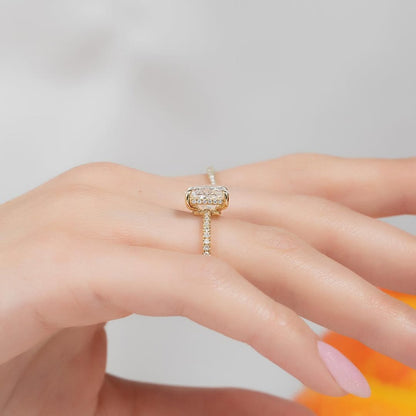 2.50ct Cushion Cut Lab Grown Diamond Solitaire Ring With Pave Band & Hidden Halo