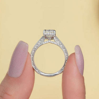 2.0ct Radiant Cut Lab grown Diamond Engagement Ring Hidden Halo Pave Band IGI Certified