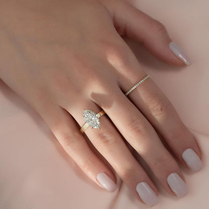 3.0ct Marquise Cut Lab grown Diamond Solitaire Ring With Hidden Halo