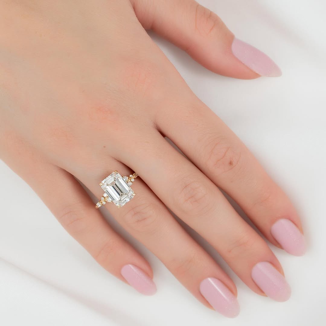 4.50ct Emerald Cut Lab grown Diamond Solitaire Ring with Share Prong