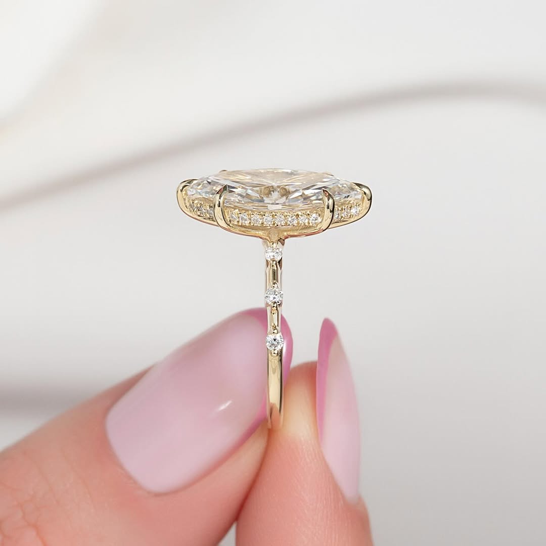 3.50ct Marquise Cut Lab grown Diamond Solitaire Ring With Hideen Halo and Share Prong