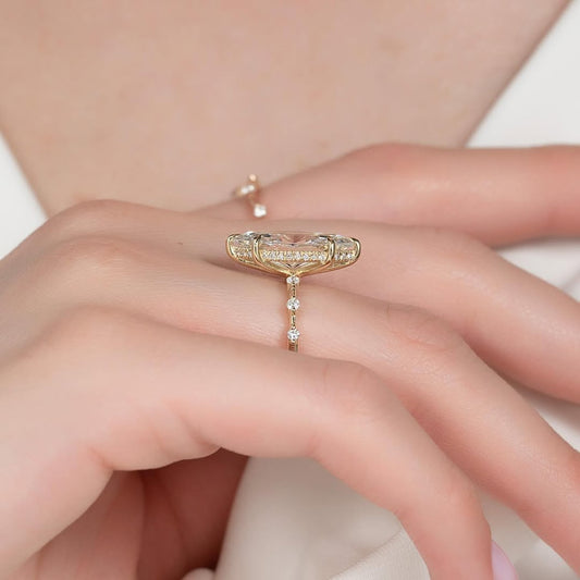 3.50ct Marquise Cut Lab grown Diamond Solitaire Ring With Hideen Halo and Share Prong