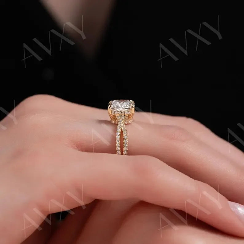 Unique Cushion 1.50CT Lab Diamond Engagement Ring Twisted Pavé Band Bridal Wedding Ring Elegant Proposal Jewelry for Her Romantic Fine Ring