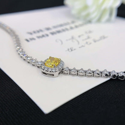 Cushion 1.80tcw Fancy Yellow Lab Grown Diamond Round White Halo Side Stone Bracelet, VS Clarity, IGI Certified Bracelet 