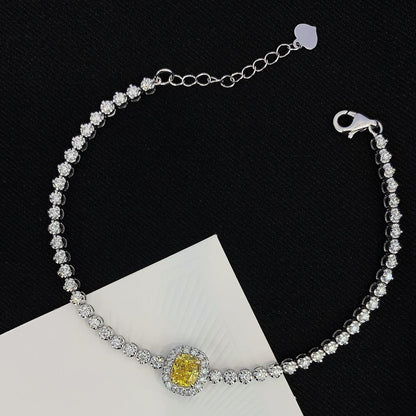 Cushion 1.80tcw Fancy Yellow Lab Grown Diamond Round White Halo Side Stone Bracelet, VS Clarity, IGI Certified Bracelet 