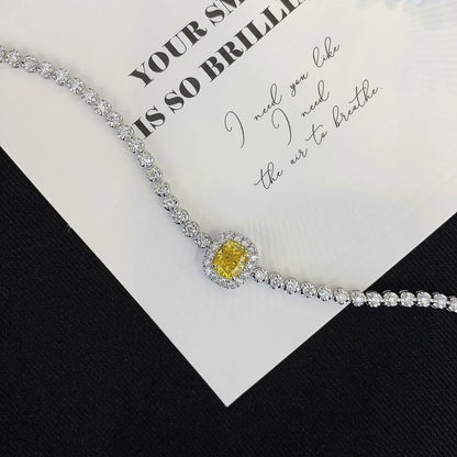 Cushion 1.80tcw Fancy Yellow Lab Grown Diamond Round White Halo Side Stone Bracelet, VS Clarity, IGI Certified Bracelet 