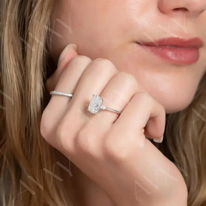 Elegant Cushion 3.00CT Lab Diamond Engagement Ring Cathedral Shank Design Wedding Ring for Her Luxury Lab Created Diamond Ring Gift for Mother