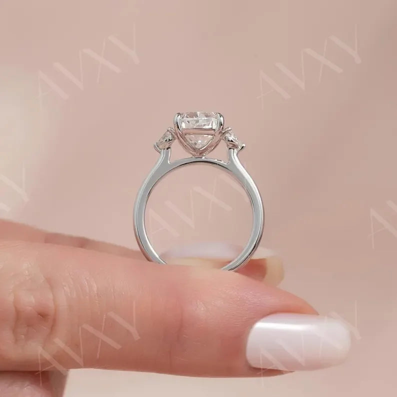 3.00 CT Cushion Cut Lab Grown Diamond Cathedral Engagement Ring Bridal Wedding Ring for Her Lab Created Diamond Jewelry Perfect Gift for Mother