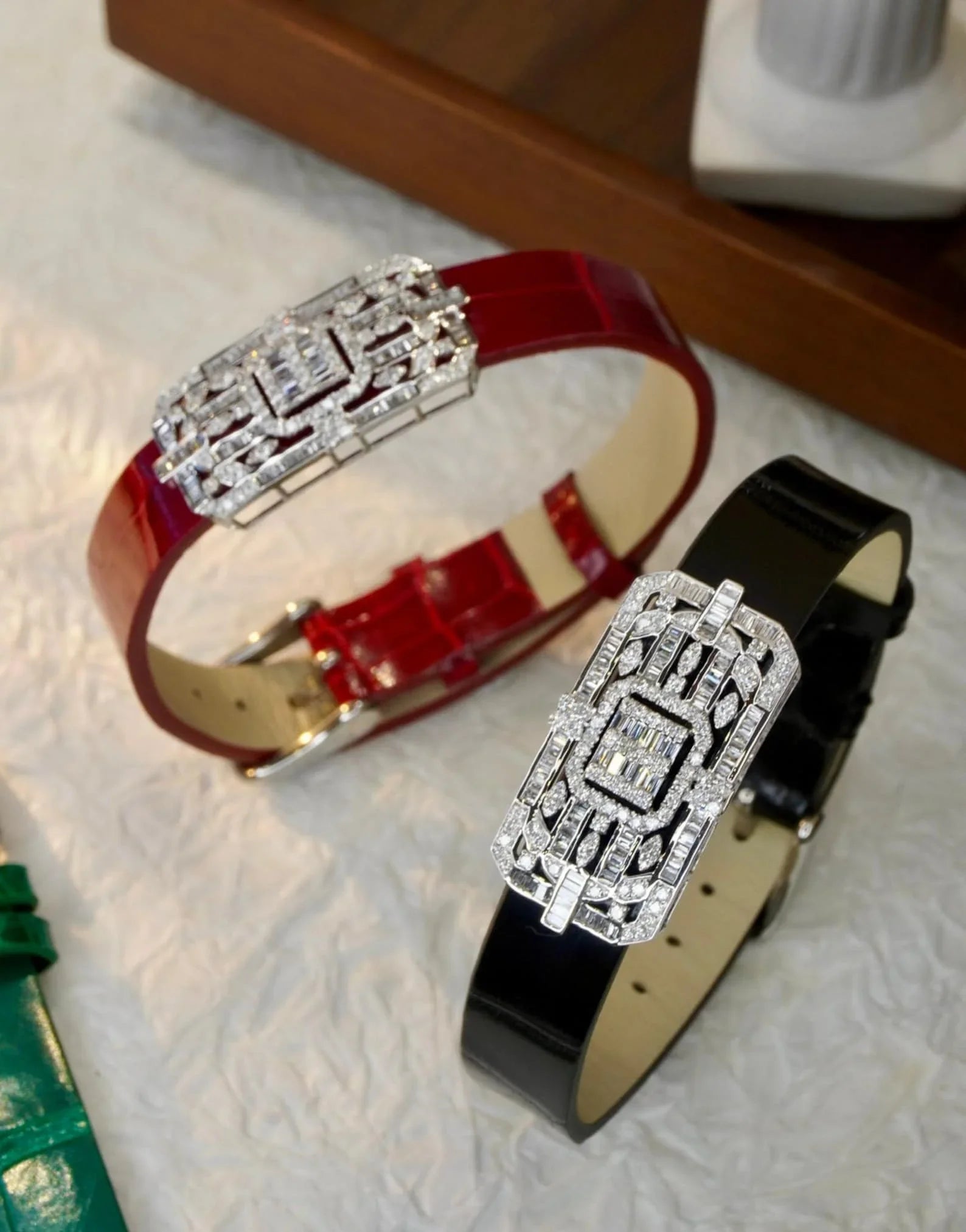Diamond Bracelet with Diamond Clasp and Alligator Strap 