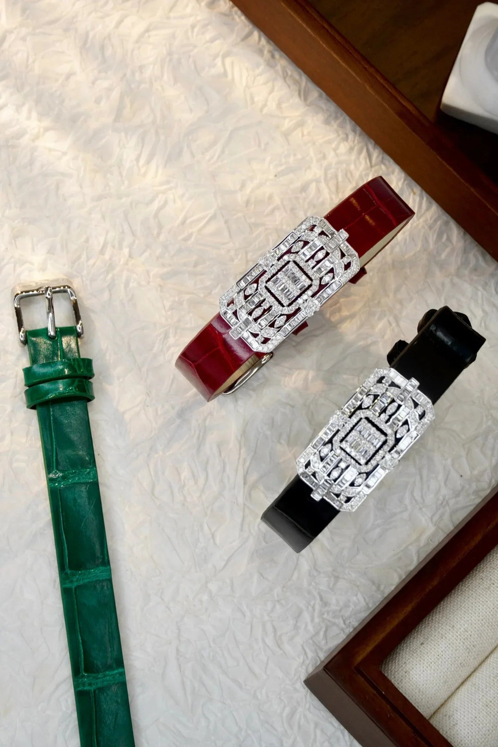 Diamond Bracelet with Diamond Clasp and Alligator Strap 