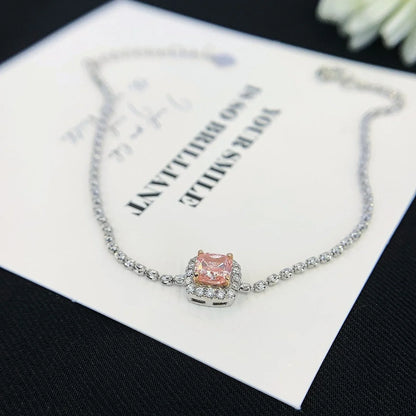 Elegant 1.20tcw Pink Cushion & White Halo Lab Diamond Bracelet | VVS–VS Clarity 
