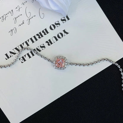 Elegant 1.20tcw Pink Cushion & White Halo Lab Diamond Bracelet | VVS–VS Clarity 