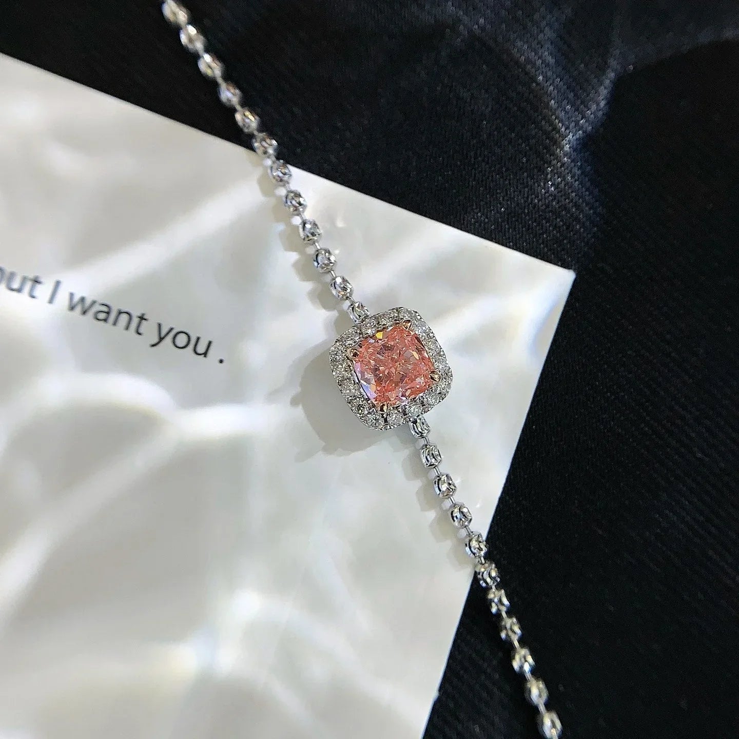 Elegant 1.20tcw Pink Cushion & White Halo Lab Diamond Bracelet | VVS–VS Clarity 