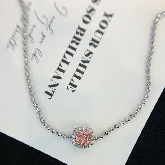 Elegant 1.20tcw Pink Cushion & White Halo Lab Diamond Bracelet | VVS–VS Clarity 