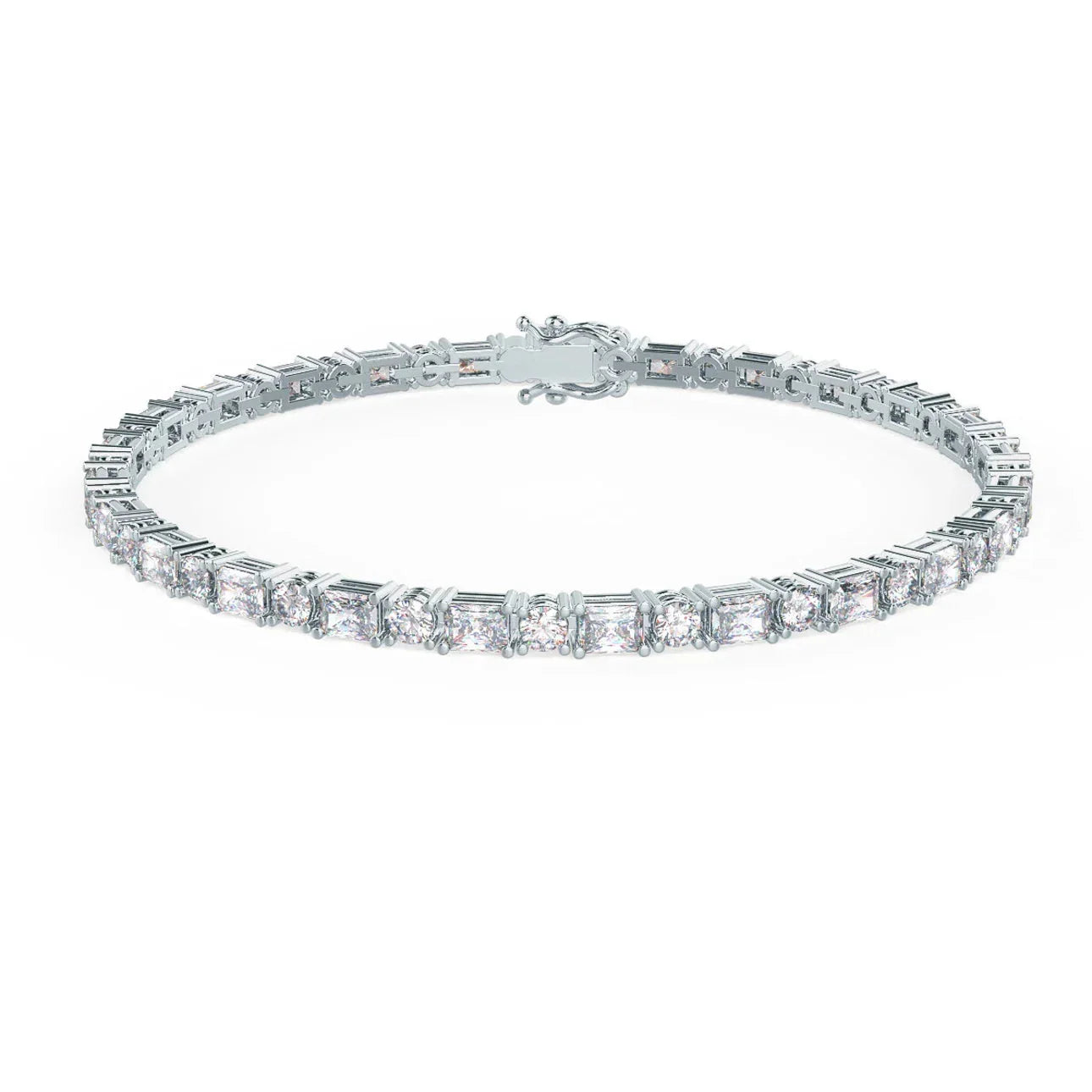 Emerald and Round Lab Grown Diamond Tennis Bracelet, EF Color, VS Clarity, IGI Certified 