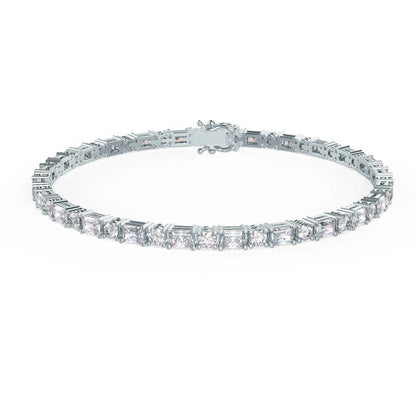 Emerald and Round Lab Grown Diamond Tennis Bracelet, EF Color, VS Clarity, IGI Certified 