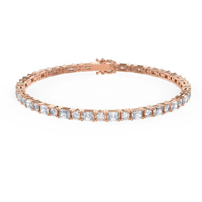 Emerald and Round Lab Grown Diamond Tennis Bracelet, EF Color, VS Clarity, IGI Certified 