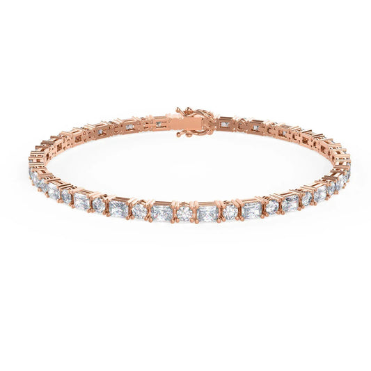 Emerald and Round Lab Grown Diamond Tennis Bracelet, EF Color, VS Clarity, IGI Certified 
