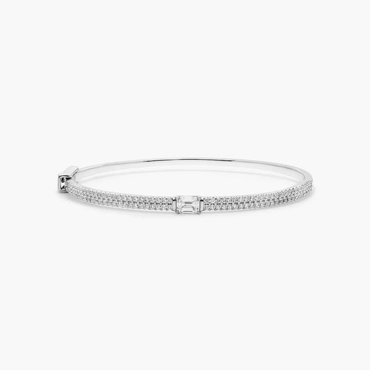 Emerald Lab Grown Diamond Double Row Bangle, EF Color, VS Clarity, IGI Certificate 