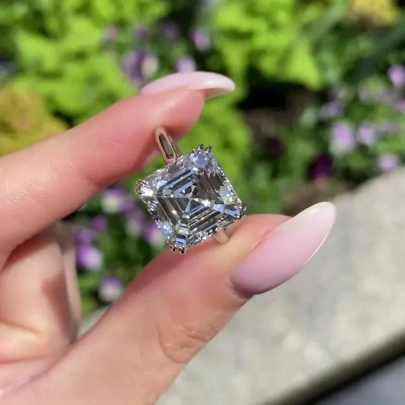 Asscher 3.0ct Lab Grown Diamond Ring Half Bezel Double Prong Forever classic Ring Custom Made Ring