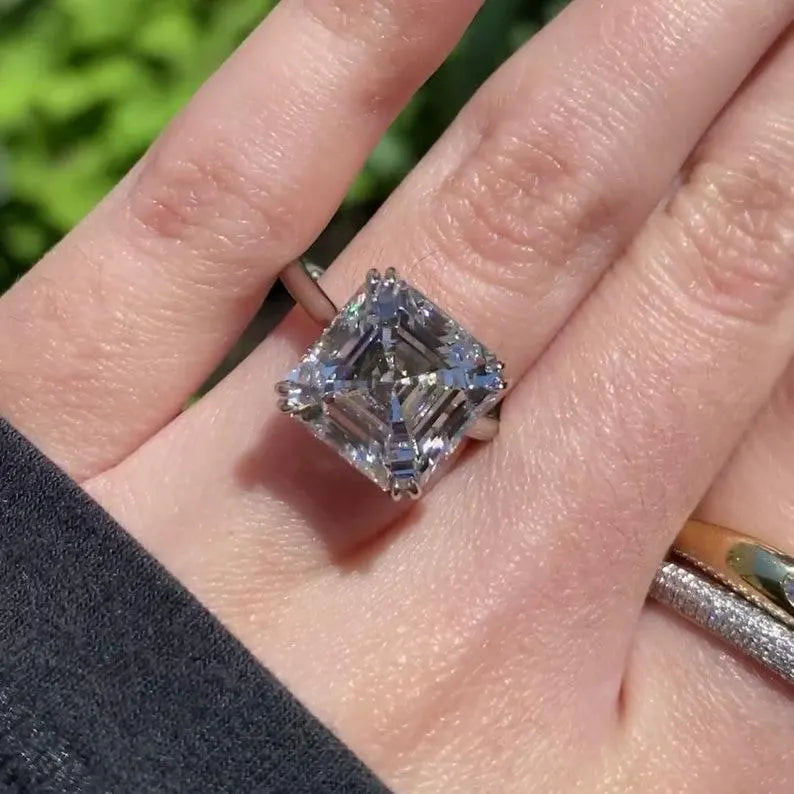 Asscher 3.0ct Lab Grown Diamond Ring Half Bezel Double Prong Forever classic Ring Custom Made Ring