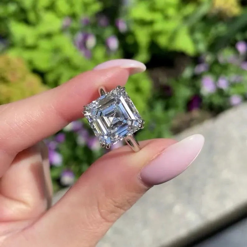 Asscher 3.0ct Lab Grown Diamond Ring Half Bezel Double Prong Forever classic Ring Custom Made Ring