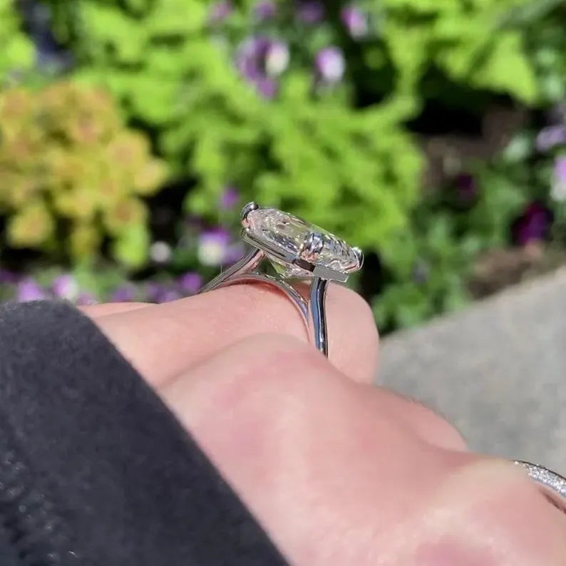 Asscher 3.0ct Lab Grown Diamond Ring Half Bezel Double Prong Forever classic Ring Custom Made Ring