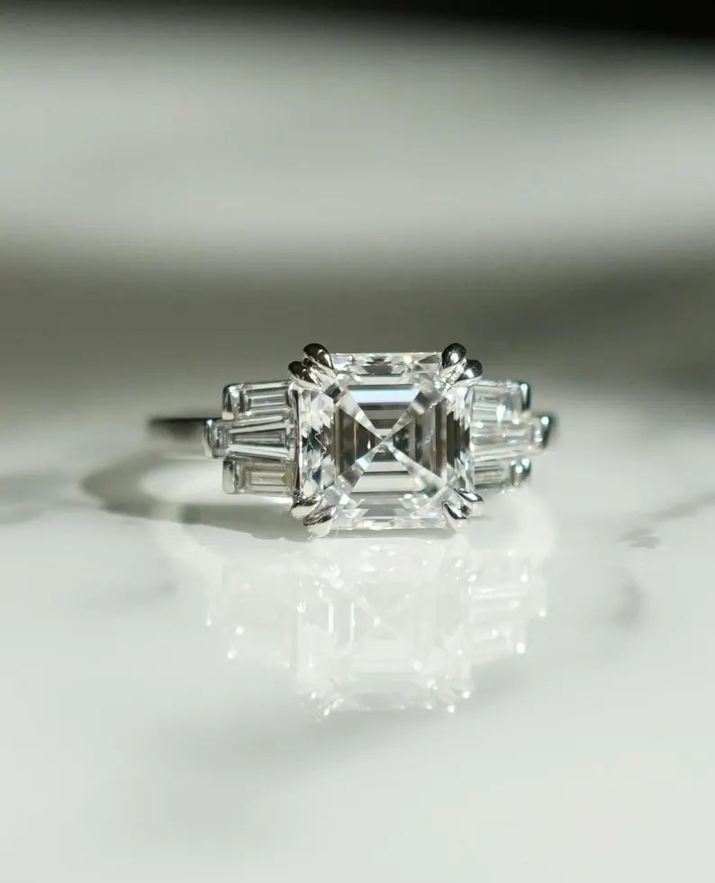 Asscher 4.50tcw Lab Diamond Ring Double Prong Classic Anniversary Forever Classic Ring