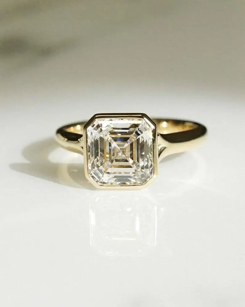 Asscher 2.71ct Lab Grown Diamond Ring Full Bezel Minimalist Diamond Ring Promise Ring For Her