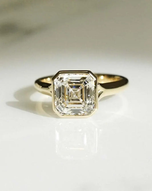 Asscher 2.71ct Lab Grown Diamond Ring Full Bezel Minimalist Diamond Ring Promise Ring For Her