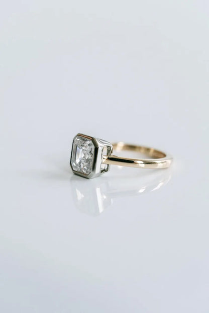 Square Emerald 2.50ct Lab Diamond Two Tone Ring Full Bezel Anniversary Ring Single Diamond Ring Promise Ring Birthday Gift