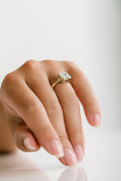 Square Emerald 2.50ct Lab Diamond Two Tone Ring Full Bezel Anniversary Ring Single Diamond Ring Promise Ring Birthday Gift