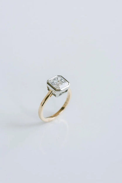 Square Emerald 2.50ct Lab Diamond Two Tone Ring Full Bezel Anniversary Ring Single Diamond Ring Promise Ring Birthday Gift