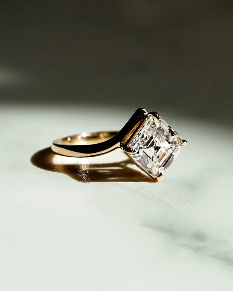 Asscher 3.50ct Lab Grown Diamond Ring Solitaire Forever One Ring Unique Bridal Proposal Ring